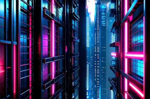 data center,metropolis,cyberpunk,matrix,cyberspace,neon arrows,the server room,cyber,computer art,shinjuku,panoramical,skyscraper,cityscape,parallel,3d background,techno color,skyscrapers,colorful city,compute,urban towers,Conceptual Art,Sci-Fi,Sci-Fi 26