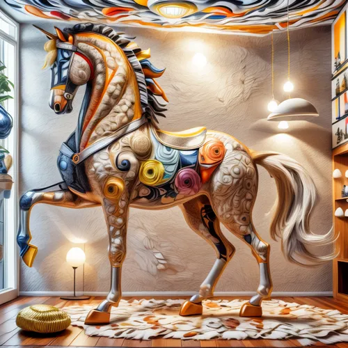 carousel horse,painted horse,carnival horse,rocking horse,wooden rocking horse,colorful horse,horse-rocking chair,the horse at the fountain,rock rocking horse,carousel,horse trailer,arabian horse,arabian horses,decorative art,wooden horse,interior decoration,frisian house,vintage horse,glass painting,interior decor