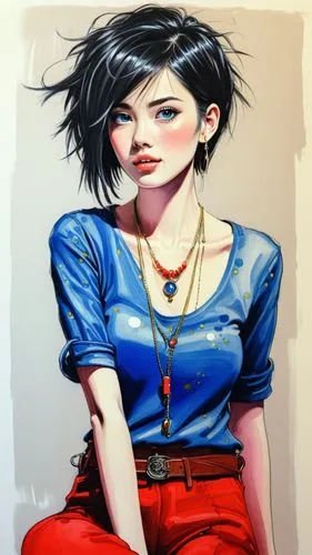 spinelli,hausser,girl drawing,zamka,alita,noodle image,Illustration,American Style,American Style 11