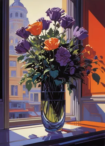 Create a romantic poem inspired by a bouquet of flowers. (Fiore),vase,sunflowers in vase,flower vase,glass vase,new york aster,still life of spring,windowsill,floral composition,flower painting,floral