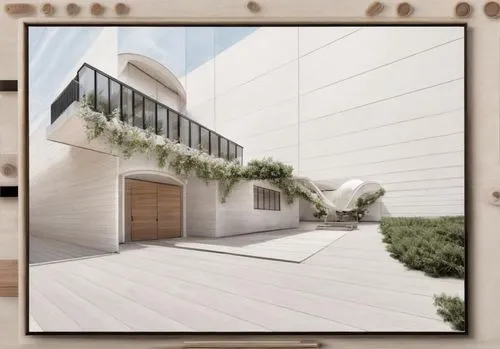 An exterior design for a terrace and a garden with a wedding backdrop and white and pink roses decorations ,masdar,exterior decoration,residencial,3d rendering,modern house,stucco frame,ivillage,damac