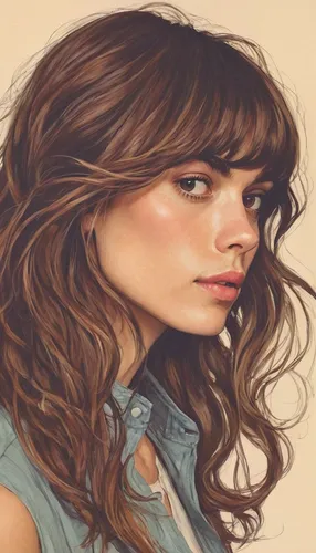 feist,digital painting,girl portrait,portrait background,illustrator,girl drawing,photo painting,bangs,world digital painting,artist portrait,hand digital painting,custom portrait,layered hair,face portrait,woman portrait,vector illustration,digital art,portrait of a girl,fantasy portrait,adobe illustrator,Illustration,Paper based,Paper Based 17