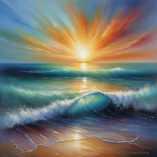 seascape,sun and sea,sunrise beach,sunburst background,sunburst,coast sunset,sea landscape,sun burst,beach landscape,sunset beach,oil painting on canvas,coastal landscape,art painting,sunrise,seascapes,sun reflection,ocean waves,world digital painting,oil painting,bright sun,Conceptual Art,Daily,Daily 32