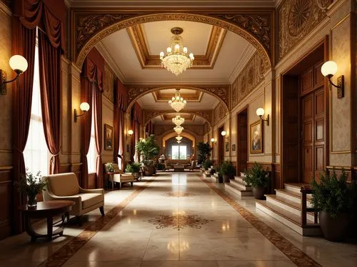 hallway,corridor,entrance hall,corridors,royal interior,emirates palace hotel,foyer,lobby,apthorp,hall of nations,hall,hotel hall,cochere,ballroom,claridge,crown palace,hallway space,enfilade,entranceway,europe palace