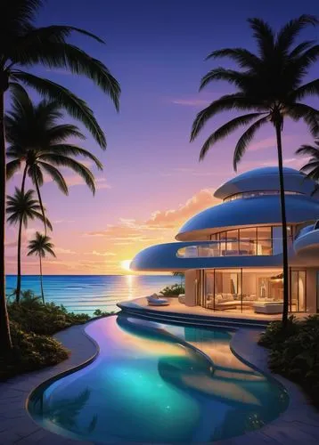 luxury property,tropical house,pool house,dreamhouse,paradisus,beachfront,luxury home,oceanfront,beach house,ocean paradise,house by the water,holiday villa,dream beach,ocean view,beachhouse,paradis,luxury real estate,futuristic landscape,modern house,florida home,Illustration,Children,Children 01