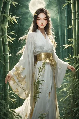 a woman,oriental princess,jasmine blossom,yi sun sin,chinese art,geisha,vietnamese woman,junshan yinzhen,xing yi quan,white blossom,fantasy picture,mystical portrait of a girl,fantasy portrait,xuan li