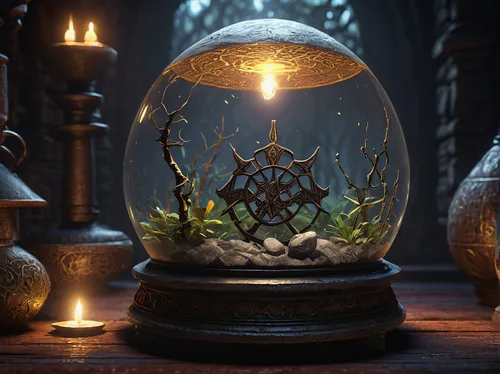 terrarium,crystal ball,lantern,crystal ball-photography,illuminated lantern,armillary sphere,vintage lantern,ball fortune tellers,alchemy,candlemaker,snow globes,cauldron,glass sphere,triquetra,wishing well,magic grimoire,fairy house,snowglobes,3d fantasy,magical pot,Illustration,Vector,Vector 13