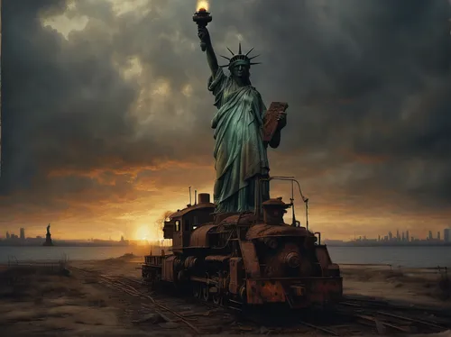 a sinking statue of liberty,statue of liberty,the statue of liberty,lady liberty,liberty enlightening the world,apocalyptic,queen of liberty,liberty statue,liberty island,america,dystopian,liberty,apocalypse,united states of america,dystopia,new york harbor,world digital painting,post-apocalyptic landscape,united state,the end of the world,Photography,Artistic Photography,Artistic Photography 14