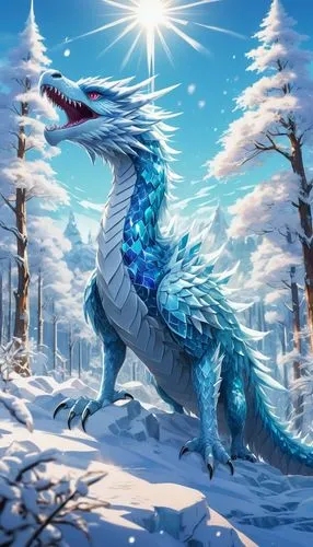 saphira,brisingr,winter background,forest dragon,darragon,dragonair,Illustration,Japanese style,Japanese Style 03