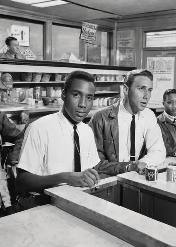 13 august 1961,1960's,60s,segregation,african american kids,men sitting,1955 montclair,1950s,jackie robinson,1965,martin luther king jr,martin luther king,soda fountain,1950's,50s,black businessman,african american male,soda shop,muhammad ali,black professional,Unique,3D,Isometric