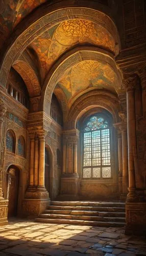 hall of the fallen,hagia sofia,theed,empty interior,undercroft,hagia sophia mosque,ornate room,royal interior,entrance hall,labyrinthian,mirogoj,chamber,louvre,umayyad palace,inglenook,hall,celsus library,romanesque,château de chambord,crypt,Art,Classical Oil Painting,Classical Oil Painting 42