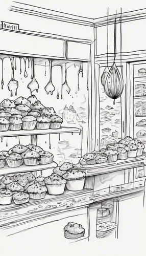 grilled food sketches,food line art,bakery,pastry shop,pastries,kitchen shop,butcher shop,hamburger set,bakery products,bagels,still life with jam and pancakes,cookware and bakeware,plate shelf,cake shop,seafood counter,chefs kitchen,donut drawing,kitchenware,kitchen,breads,Illustration,Black and White,Black and White 34