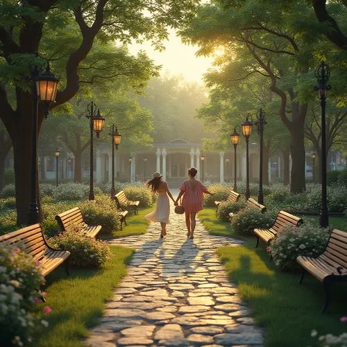 walk in a park,arrietty,donsky,pathway,promenade,romantic scene,walking in a spring,central park,world digital painting,forest path,girl and boy outdoor,summer evening,walkway,tree lined path,heatherley,clannad,nasmith,evening atmosphere,stroll,walk,Photography,General,Realistic