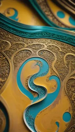 filigranes Tuch 3D-Meisterwerk Muster,teal blue asia,turquoise leather,genuine turquoise,gold foil art,abstract gold embossed,gilding,inner mongolian beauty,gold paint strokes,rebana,turquoise,orienta