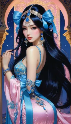 oriental princess,diaochan,jasmine,kunqu,oriental girl,oriental painting,Illustration,Realistic Fantasy,Realistic Fantasy 08