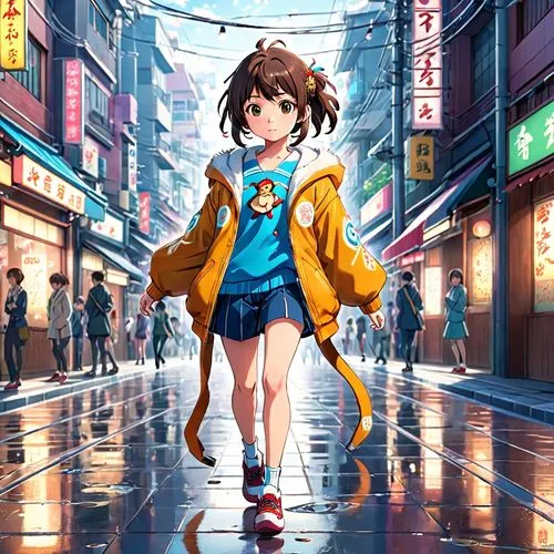 anime character,japanese style,girl,monkey,a girl in short skirts is walking down the street,kumiko,miku maekawa,haruhi suzumiya sos brigade,anime japanese clothing,suzumiya,nanako,Anime,Anime,Realist