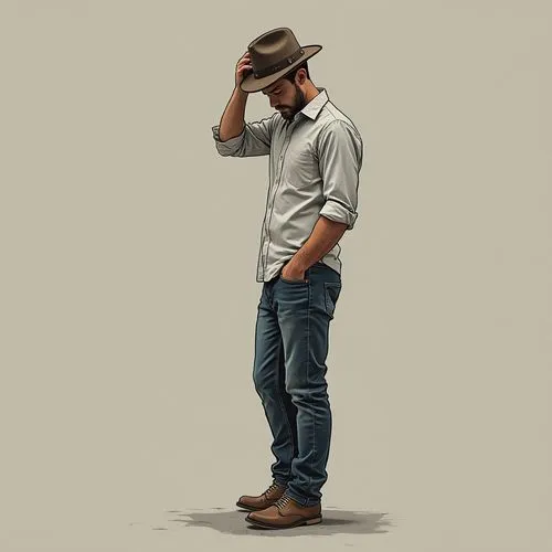 campesino,stetson,akubra,male poses for drawing,cerrone,standing man,Illustration,Retro,Retro 04