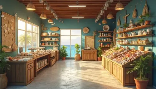 watercolor tea shop,kitchen shop,apothecary,soap shop,flower shop,pantry,cosmetics counter,bakery,pharmacy,ice cream shop,village shop,watercolor shops,store,watercolor cafe,teashop,homegrocer,kedai,seafood counter,bakeshop,the coffee shop,Photography,General,Realistic