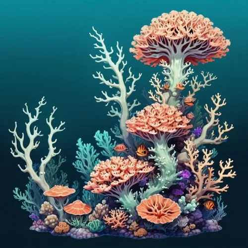 2d side sprite of a anime colored spooky coral reef, transparent background,coral reefs are surrounded by algae and seaweed,coral reef,bubblegum coral,soft corals,corals,soft coral,coral,Illustration,