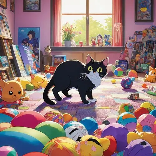 the little girl's room,children's room,kids room,plush toys,furbys,soft toys,Illustration,Japanese style,Japanese Style 14