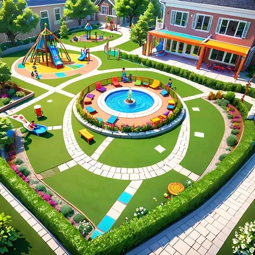 mini golf course,children's playground,play area,resort town,school design,play yard,urban park,children's background,3d rendering,mini-golf,flower clock,garden of plants,nature garden,traffic circle,roundabout,3d render,miniature golf,colorful spiral,climbing garden,golf resort,Anime,Anime,General