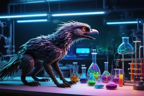 3d crow,gryphon,potions,laboratory,sci fiction illustration,birds of prey,griffon bruxellois,birds of prey-night,3d fantasy,lab,falcon,hedwig,science education,researcher,chemical laboratory,corvidae,raven sculpture,bird bird-of-prey,anthropomorphized animals,digital compositing,Illustration,Japanese style,Japanese Style 12