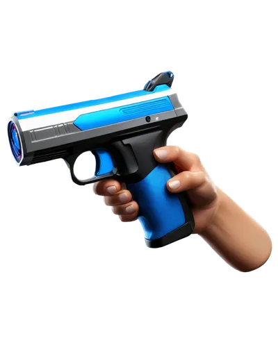 Taser, futuristic weapon, metallic material, sleek design, glowing blue tip, intricate details, silver accents, ergonomic grip, trigger finger, holding pose, dynamic composition, low-angle shot, inten