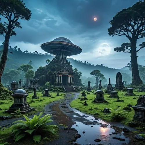 mushroom landscape,yavin,alien world,mushroom island,alien planet,ecotopia,Photography,General,Realistic