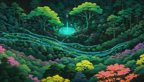 fairy forest,connections,trails,forest,cartoon forest,connected,forest of dreams,enchanted forest,forests,the forest,the forests,green forest,fairy world,forest landscape,elven forest,light trail,trip computer,connected world,forest background,green valley,Illustration,Japanese style,Japanese Style 14