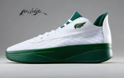 Canvas sneaker with mesh trim, sock accent collar, "wing" logo, rubber sole, all white with deep green accent color scheme ,Canvas and mesh court shoe white/green,greenshoe,supersonics,basketball shoe