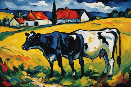 cows on pasture,holstein cow,holstein,farm landscape,oxen,holstein-beef,dairy cows,holstein cattle,galloway cows,breton,dairy cow,cows,two cows,cow,cow icon,pasture,red holstein,milk cows,cow herd,rural landscape,Art,Artistic Painting,Artistic Painting 37