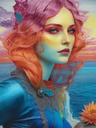 a digital painting of a girl with pink hair and a blue dress,fantasy art,mermaid background,the sea maid,amphitrite,fantasy portrait,undine,Illustration,Realistic Fantasy,Realistic Fantasy 25