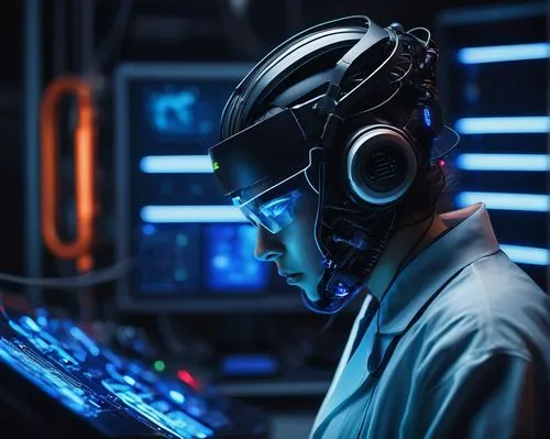 sci fi surgery room,electro,man with a computer,cyborg,cyber glasses,wireless headset,neon human resources,cyberpunk,headset,mute,cyber,operator,astronaut helmet,engineer,futuristic,cable innovator,cybernetics,construction helmet,scifi,sci - fi,Art,Classical Oil Painting,Classical Oil Painting 21