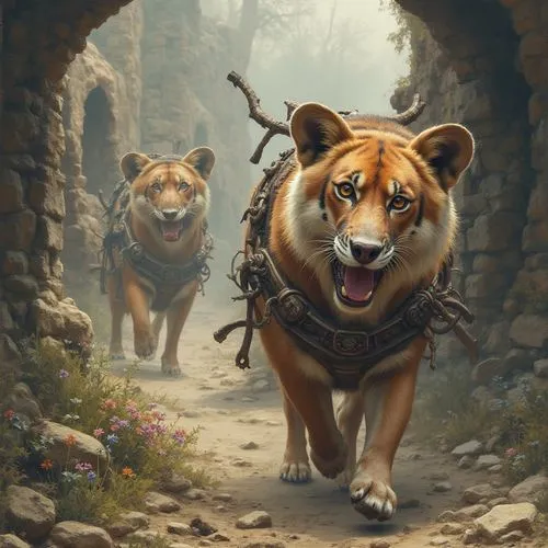 two running dogs,pugmire,cerberus,dingos,akitas,dholes