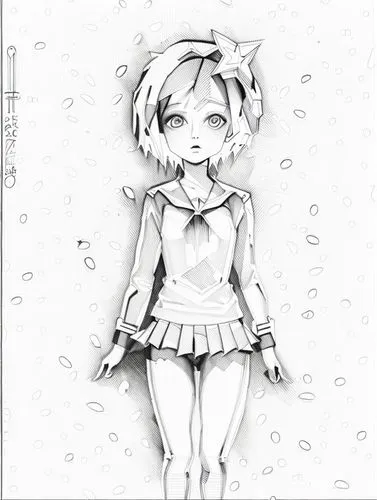 chibi girl,piko,chibi,anime cartoon,silver rain,cloth doll,rain lily,anime 3d,character animation,rei ayanami,in water,water-the sword lily,arnica,mechanical pencil,pencil art,angel line art,snow draw