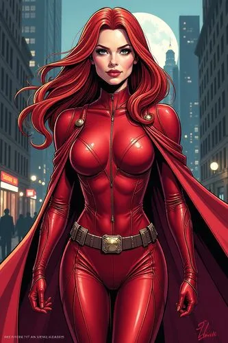 midshot, (cel-shading style:1.3), centered image, ultra detailed illustration of Scarlet Witch from Marvel, posing, (tetradic colors), inkpunk, (ink lines:1.1), strong outlines, art by MSchiffer, bold