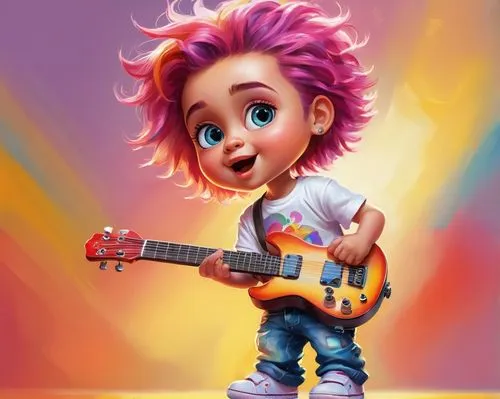 cute cartoon character,kids illustration,cute cartoon image,guitar player,musician,world digital painting,guitarist,kewpie doll,rockabella,rocker,painter doll,agnes,bass guitar,children's background,bassist,pixie-bob,cartoon character,animated cartoon,jazz guitarist,playing the guitar,Conceptual Art,Oil color,Oil Color 03