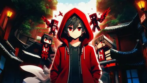 red riding hood,nine-tailed,little red riding hood,anime 3d,grimm reaper,red coat,red banner,uruburu,dark-type,edit icon,anime cartoon,inari,anime japanese clothing,world end,blood cell,hooded,devilwo