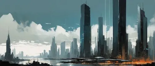 futuristic landscape,coruscant,monoliths,homeworlds,homeworld,arcology,coldharbour,destroyed city,unbuilt,cityscape,spires,city skyline,skyscrapers,supertall,sentinels,cybercity,post-apocalyptic landscape,cosmodrome,tirith,coruscating,Conceptual Art,Fantasy,Fantasy 10