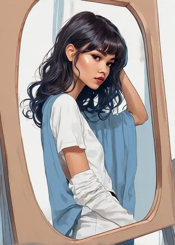 digital painting,girl portrait,girl with speech bubble,study,unfinished,digital illustration,coloring,in the mirror,worried girl,girl drawing,mirror,coloring outline,painting work,studies,nightgown,mullet,portrait of a girl,girl studying,frame illustration,crop,Conceptual Art,Oil color,Oil Color 10