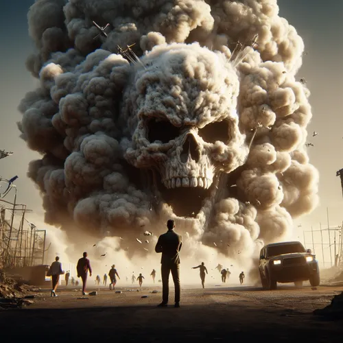 Extender y completar la imagen,skull racing,exploding head,mad max,burning man,nuclear explosion,doomsday,dead earth,the pollution,day of the dead frame,apocalyptic,district 9,days of the dead,steam i