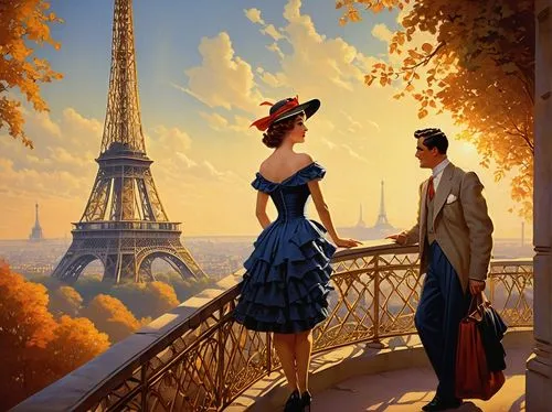 vintage boy and girl,vintage couple silhouette,paris clip art,eiffel,travel poster,vintage man and woman,french tourists,paris,french digital background,pompadour,promenade,paris cafe,eiffel tower,universal exhibition of paris,romantic scene,romantic portrait,eifel,paris balcony,the eiffel tower,young couple,Illustration,Retro,Retro 10