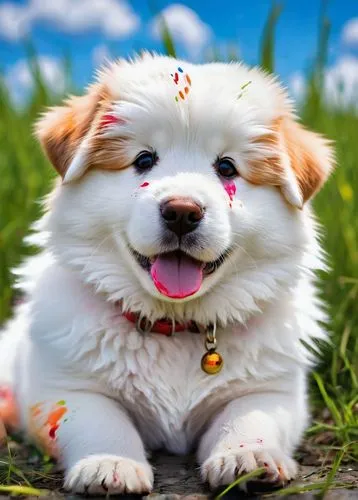 cheerful dog,cute puppy,american eskimo dog,japanese spitz,japanese chin,pomeranian,samoyed,canadian eskimo dog,bichon frisé,tibetan spaniel,japanese terrier,white dog,akita inu,german spitz,maltese,shih tzu,corgi face,corgi,flower animal,pup,Conceptual Art,Graffiti Art,Graffiti Art 08