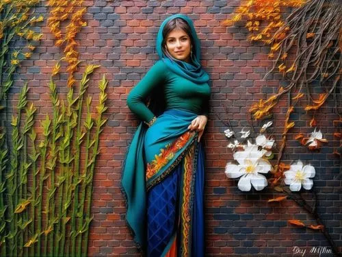 girl in a long dress,sari,oil painting on canvas,radha,indian woman,indian art,floral rangoli,oil painting,girl in flowers,indian girl,rangoli,girl in cloth,art painting,girl with cloth,flower art,vietnamese woman,chetna sabharwal,photo painting,saree,girl in the garden,Illustration,Paper based,Paper Based 04