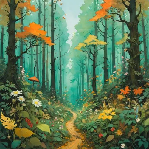 autumn forest,forest path,forest landscape,forest road,forest floor,autumn landscape,Illustration,Paper based,Paper Based 17