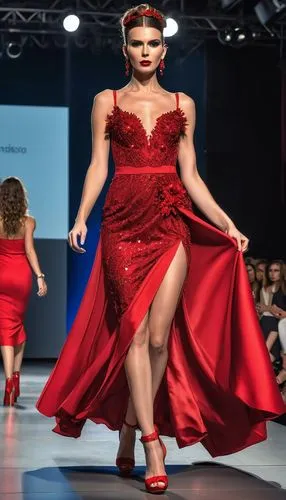 man in red dress,red gown,lady in red,runway,siriano,vermelho,Photography,General,Realistic