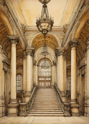 neoclassical,sorbonne,cochere,versailles,archly,louvre,louvre museum,bourse,borromini,hermitage,burgtheater,enfilade,saint george's hall,sulpice,old stock exchange,paristech,marble palace,entrance hall,nostell,sheldonian,Art,Artistic Painting,Artistic Painting 51