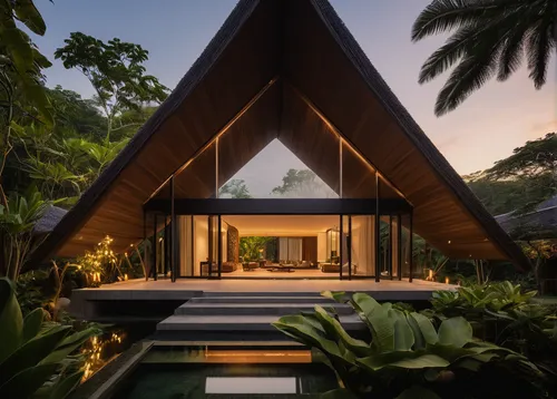 (rim lighting,beautiful lighting,nature lighting), Modern minimalist with thai style architecture,architecture for peace, architecture for the senses, silent architecture in noisy space,, architecture