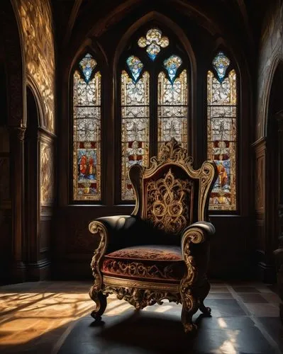 the throne,throne,ornate room,cathedra,royal interior,vestry,hall of the fallen,four poster,victorian room,fairy tale icons,reading room,crown jewels,bedchamber,charlecote,stained glass windows,chancel,knight pulpit,interior decor,presiding,thrones,Art,Classical Oil Painting,Classical Oil Painting 05