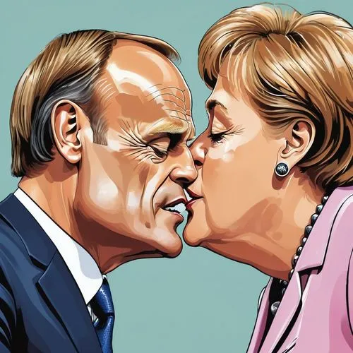 euro crisis,deutscher michel,brexit,fdp,forbidden love,non-nato,complicity,german ep ca i,eur,european union,east german,kissing,amorous,the german volke,euros,euro,cheek kissing,chancellery,french president,speech balloons,Illustration,Abstract Fantasy,Abstract Fantasy 23